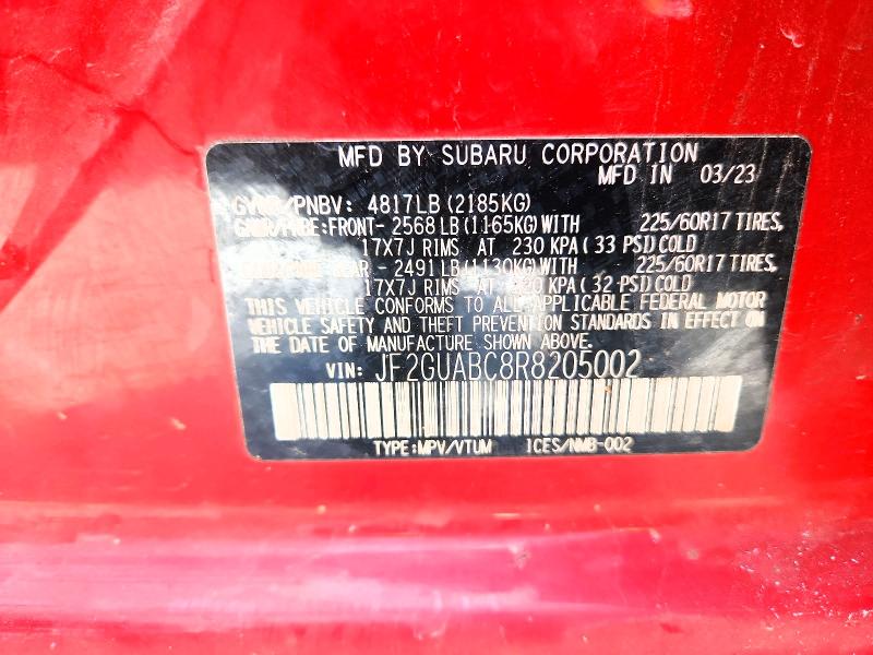 56948906 :رقم المزاد ، JF2GUABC8R8205002 vin ، 2024 Subaru Crosstrek مزاد بيع