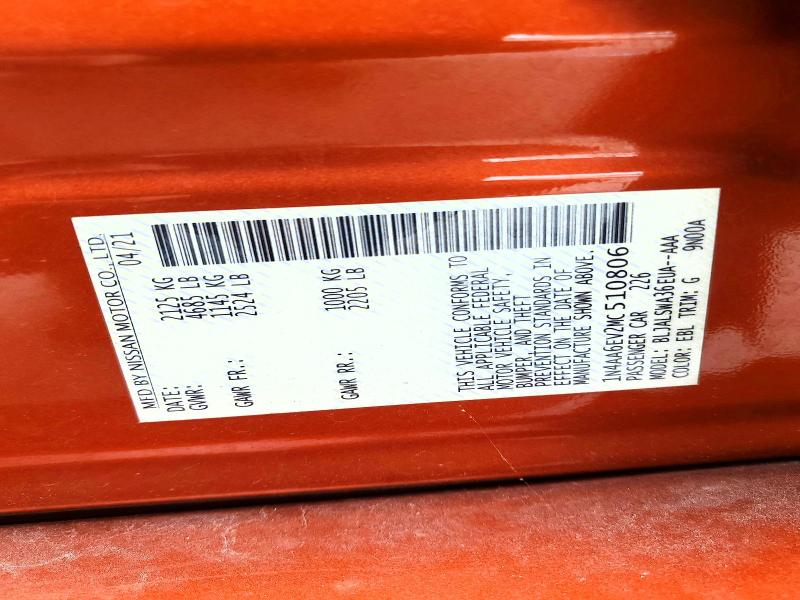 56526696 :رقم المزاد ، 1N4AA6EV2MC510806 vin ، 2021 Nissan Maxima مزاد بيع