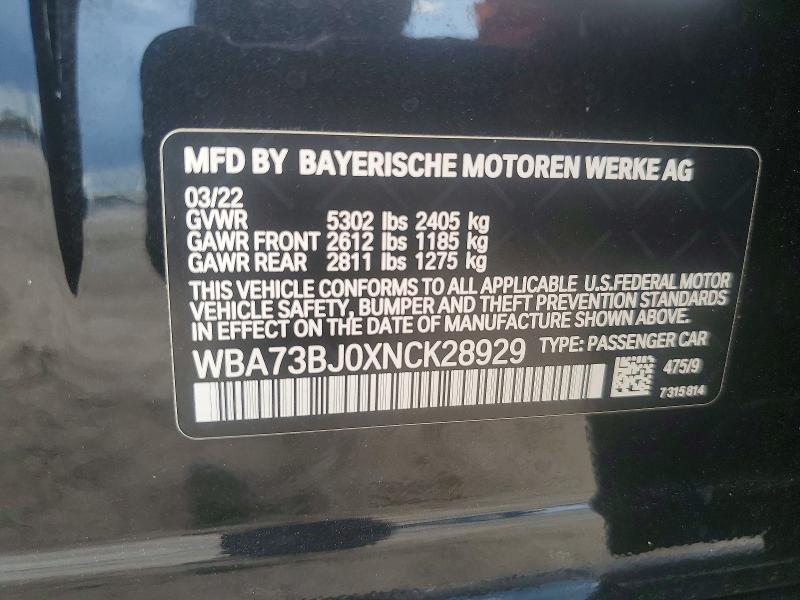 Продаж на аукціоні авто 2022 Bmw 540, vin: WBA73BJ0XNCK28929, номер лоту: 58643956
