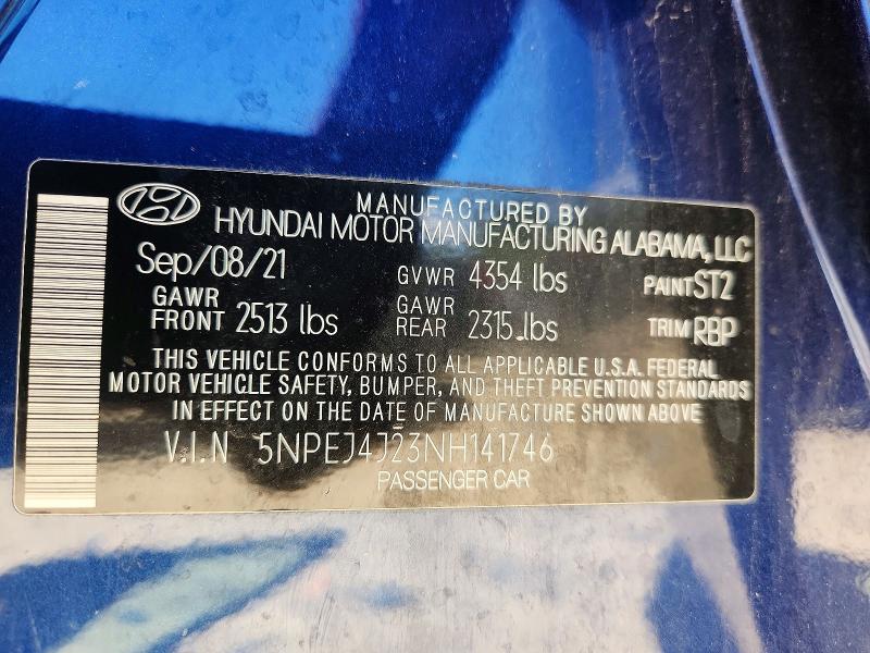 2022 Hyundai Sonata მანქანა იყიდება აუქციონზე, vin: 5NPEJ4J23NH141746, აუქციონის ნომერი: 56603266