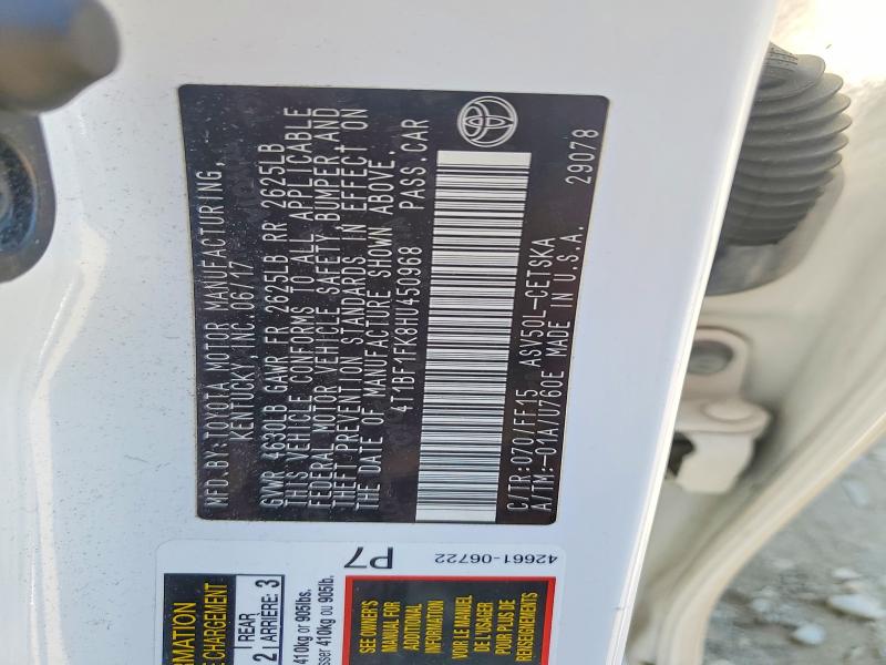 57522806 :رقم المزاد ، 4T1BF1FK8HU450968 vin ، 2017 Toyota Camry مزاد بيع