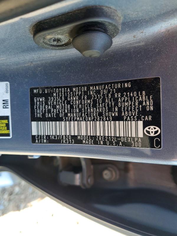 56443936 :رقم المزاد ، 5YFEPMAE0NP282849 vin ، 2022 Toyota Corolla مزاد بيع