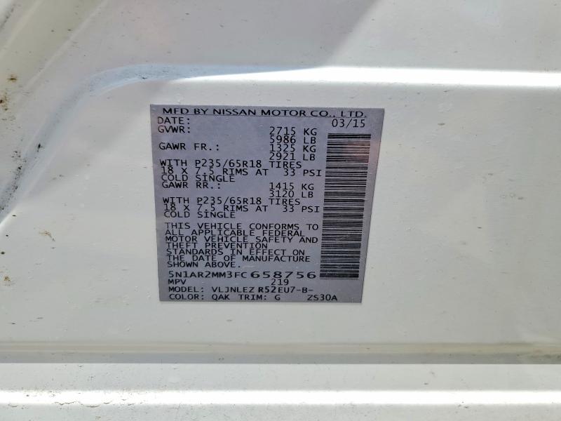 Продаж на аукціоні авто 2015 Nissan Pathfinder, vin: 5N1AR2MM3FC658756, номер лоту: 56651416