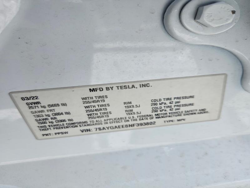 Aukcja sprzedaży 2022 Tesla Model Y, vin: 7SAYGAEE8NF393802, numer aukcji: 58025656