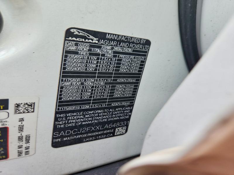 Продажа на аукционе авто 2020 Jaguar F-pace, vin: SADCJ2FXXLA648331, номер лота: 59048596