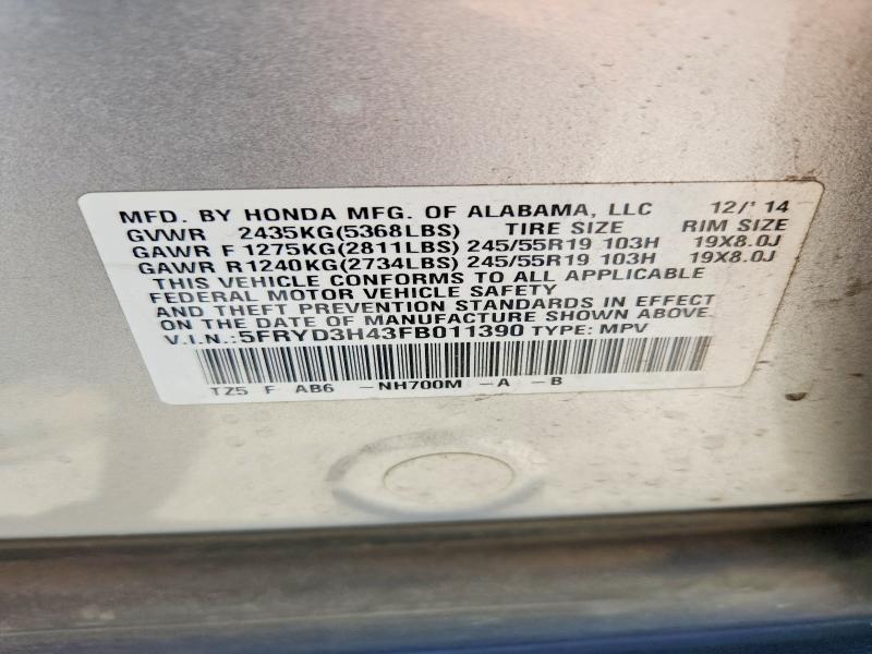 2015 Acura Mdx მანქანა იყიდება აუქციონზე, vin: 5FRYD3H43FB011390, აუქციონის ნომერი: 58151106
