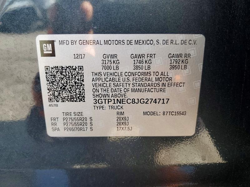 55076426 :رقم المزاد ، 3GTP1NEC8JG274717 vin ، 2018 Gmc Sierra مزاد بيع