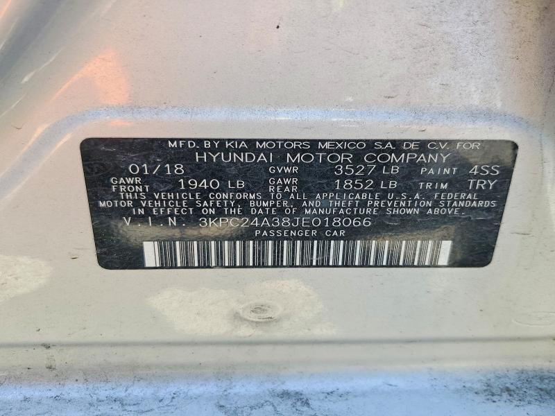 Продажа на аукционе авто 2018 Hyundai Accent, vin: 3KPC24A38JE018066, номер лота: 55590266