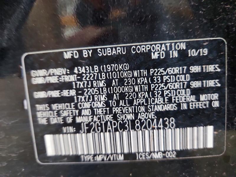 Aukcja sprzedaży 2020 Subaru Crosstrek, vin: JF2GTAPC3L8204438, numer aukcji: 59124396