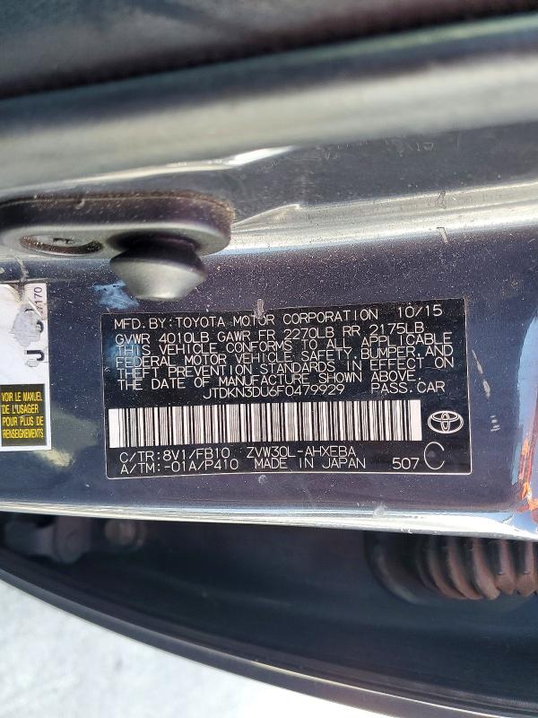 2015 Toyota Prius მანქანა იყიდება აუქციონზე, vin: JTDKN3DU6F0479929, აუქციონის ნომერი: 58837626