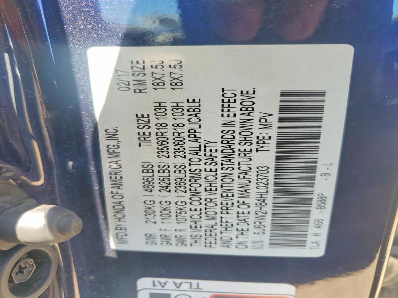 57075376 :رقم المزاد ، 5J6RW2H84HL023703 vin ، 2017 Honda Cr-v مزاد بيع