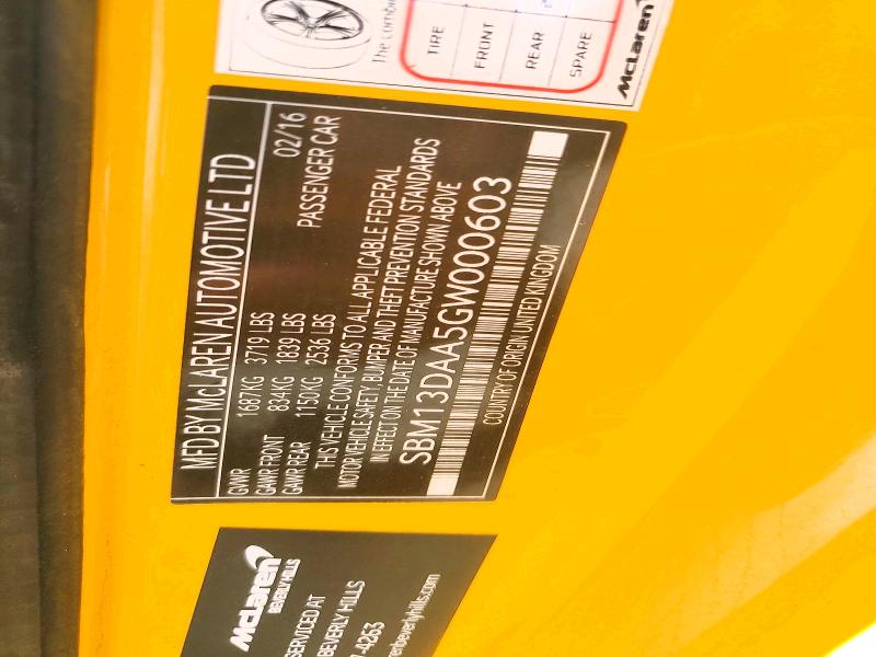2016 Mclaren Automotive 570s მანქანა იყიდება აუქციონზე, vin: SBM13DAA5GW000603, აუქციონის ნომერი: 58951396
