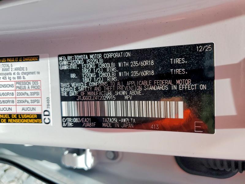 Aukcja sprzedaży 2026 Lexus Nx, vin: JTJGGCEZ4T2029915, numer aukcji: 58978856