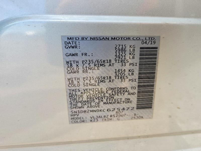 Aukcja sprzedaży 2019 Nissan Pathfinder, vin: 5N1DR2MN0KC625472, numer aukcji: 58297406