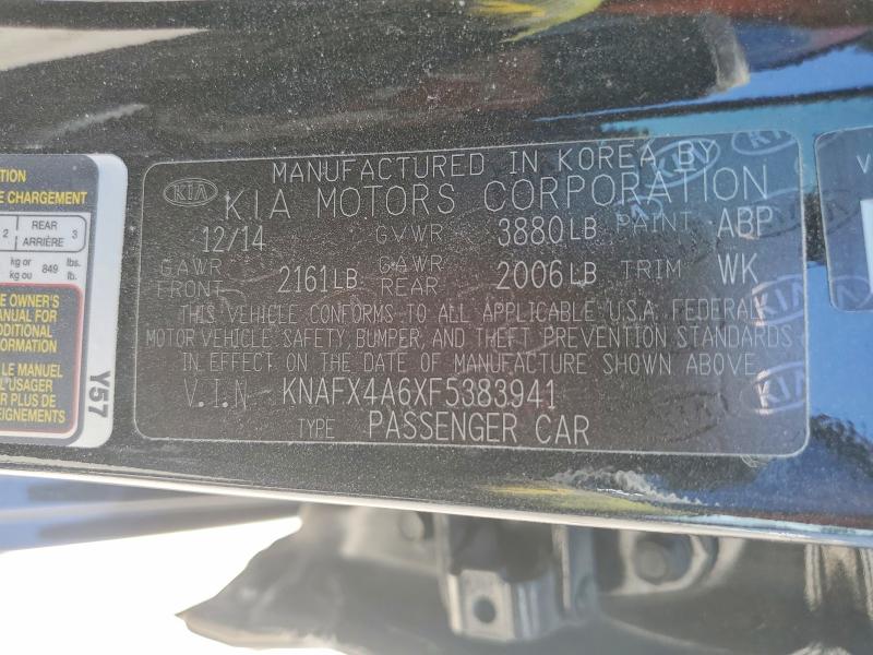 2015 Kia Forte მანქანა იყიდება აუქციონზე, vin: KNAFX4A6XF5383941, აუქციონის ნომერი: 57876056