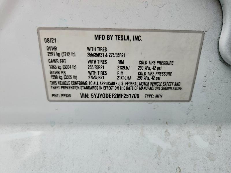 56430966 :رقم المزاد ، 5YJYGDEF2MF251709 vin ، 2021 Tesla Model Y مزاد بيع