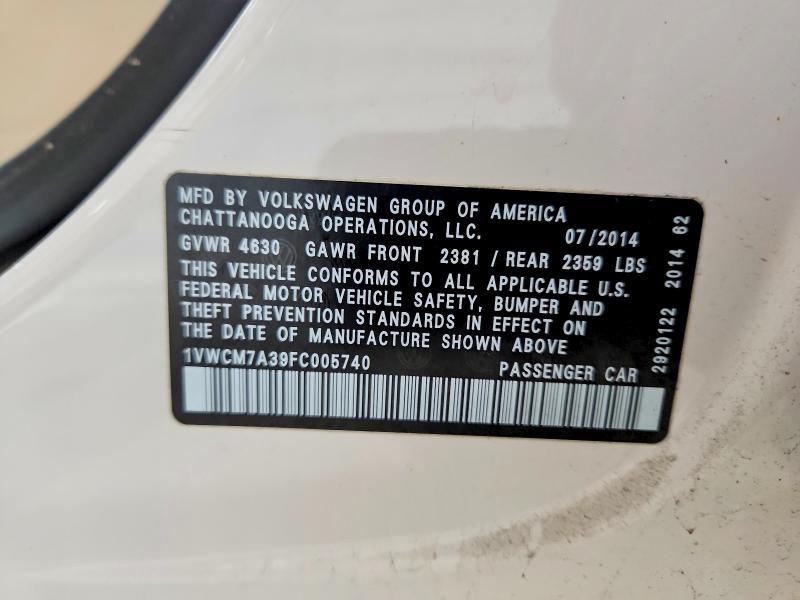 Aukcja sprzedaży 2015 Volkswagen Passat, vin: 1VWCM7A39FC005740, numer aukcji: 54253536