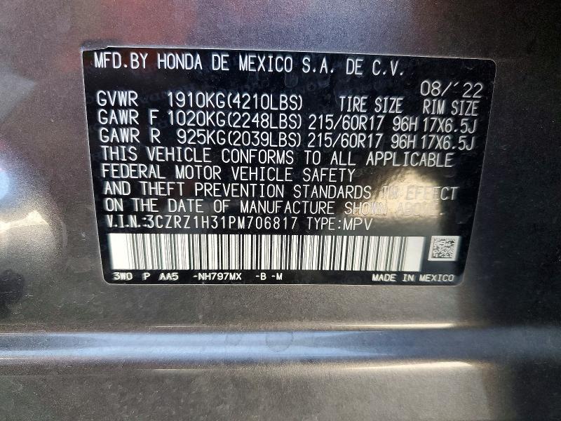 Продажа на аукционе авто 2023 Honda Hr-v, vin: 3CZRZ1H31PM706817, номер лота: 58844566