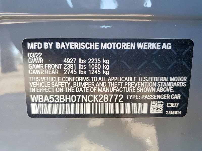 2022 Bmw 530 მანქანა იყიდება აუქციონზე, vin: WBA53BH07NCK28772, აუქციონის ნომერი: 55753946