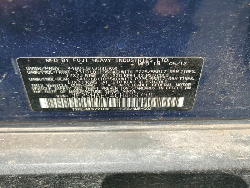 58085476 :رقم المزاد ، JF2SHAEC4CH469738 vin ، 2012 Subaru Forester مزاد بيع