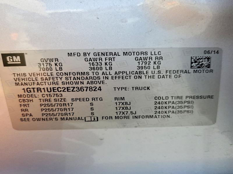58308586 :رقم المزاد ، 1GTR1UEC2EZ367824 vin ، 2014 Gmc Sierra مزاد بيع