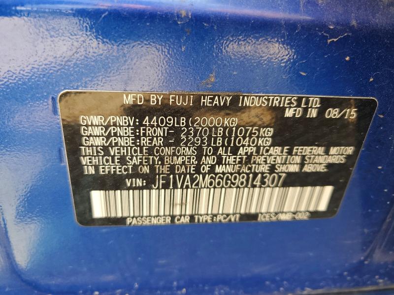 Aukcja sprzedaży 2016 Subaru Wrx, vin: JF1VA2M66G9814307, numer aukcji: 58961136