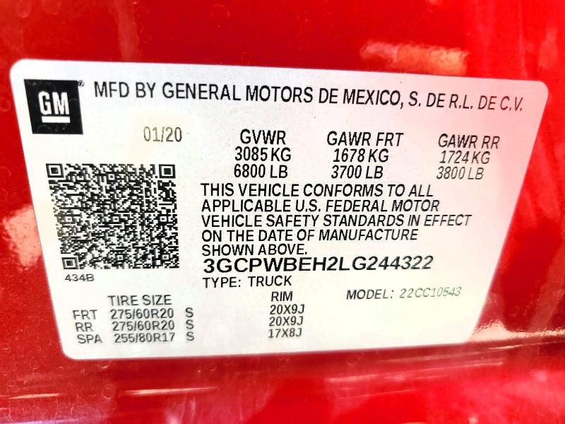 Продаж на аукціоні авто 2020 Chevrolet Silverado, vin: 3GCPWBEH2LG244322, номер лоту: 57599906