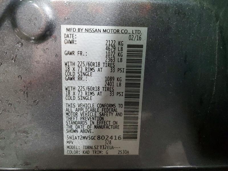 Продажа на аукционе авто 2016 Nissan Rogue, vin: 5N1AT2MV5GC802416, номер лота: 57152686