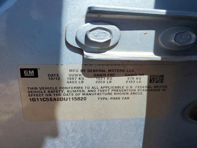 Продажа на аукционе авто 2013 Chevrolet Malibu, vin: 1G11C5SA0DU115820, номер лота: 57598806