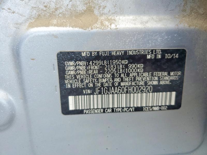 57642586 :رقم المزاد ، JF1GJAA60FH002920 vin ، 2015 Subaru Impreza مزاد بيع