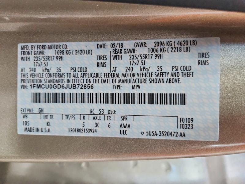 Продаж на аукціоні авто 2018 Ford Escape, vin: 1FMCU0GD6JUB72856, номер лоту: 57405166