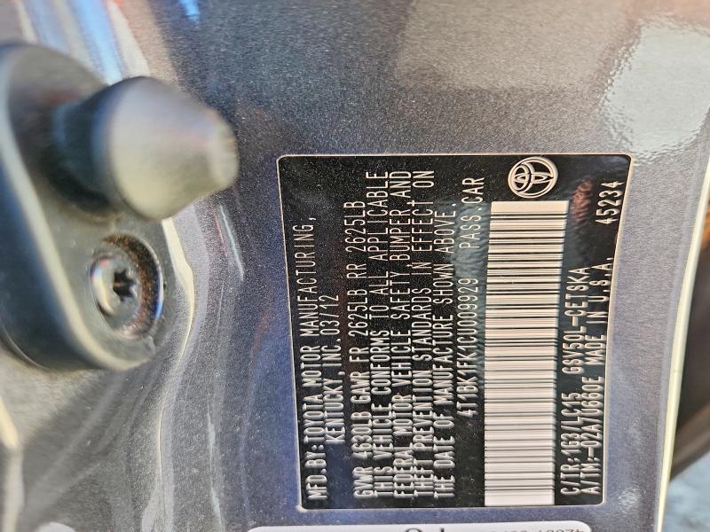 Aukcja sprzedaży 2012 Toyota Camry, vin: 4T1BK1FK1CU009929, numer aukcji: 55724546