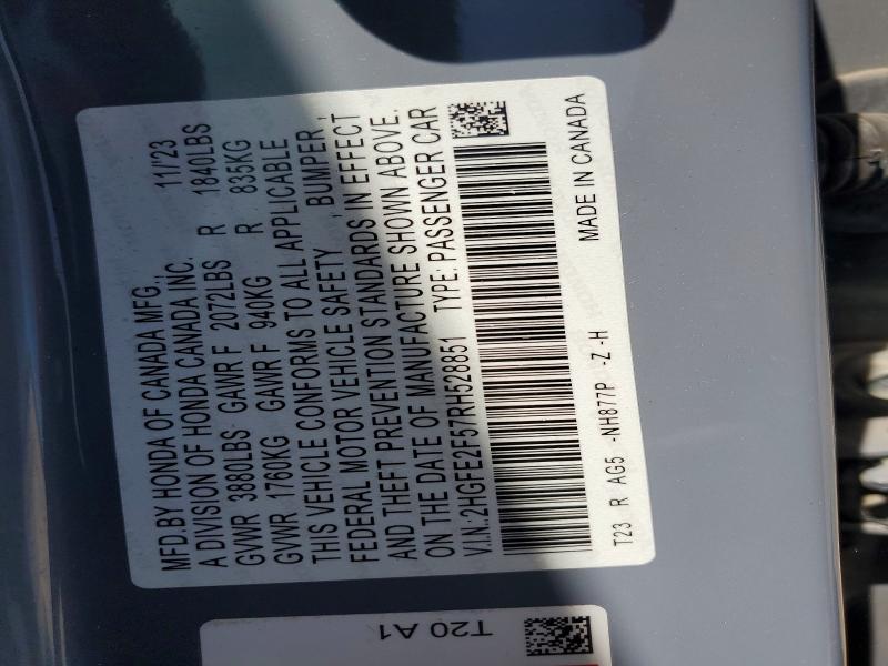 Продаж на аукціоні авто 2024 Honda Civic, vin: 2HGFE2F57RH528851, номер лоту: 57325346