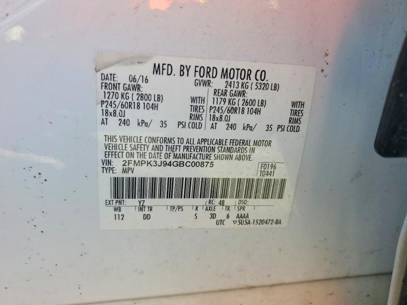 Продажа на аукционе авто 2016 Ford Edge, vin: 2FMPK3J94GBC00875, номер лота: 57411206