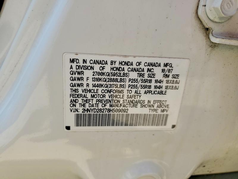 Aukcja sprzedaży 2008 Acura Mdx, vin: 2HNYD28278H509092, numer aukcji: 58906466