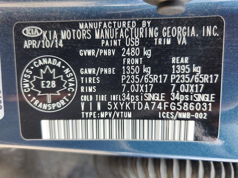 Продаж на аукціоні авто 2015 Kia Sorento, vin: 5XYKTDA74FG586031, номер лоту: 56755626