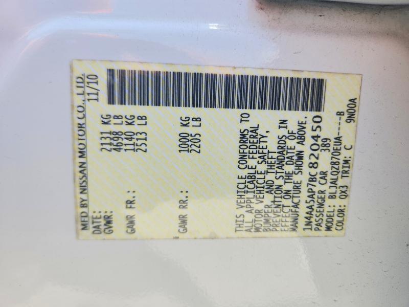 Продажа на аукционе авто 2011 Nissan Maxima, vin: 1N4AA5AP7BC820450, номер лота: 58611856