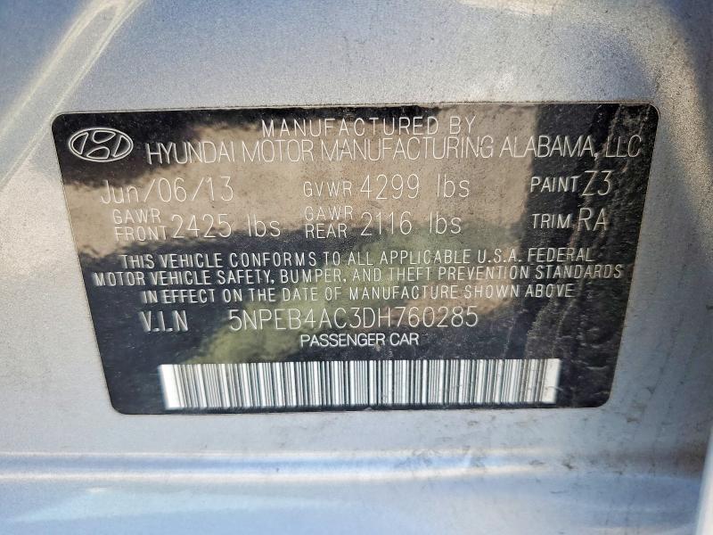 2013 Hyundai Sonata მანქანა იყიდება აუქციონზე, vin: 5NPEB4AC3DH760285, აუქციონის ნომერი: 57298806