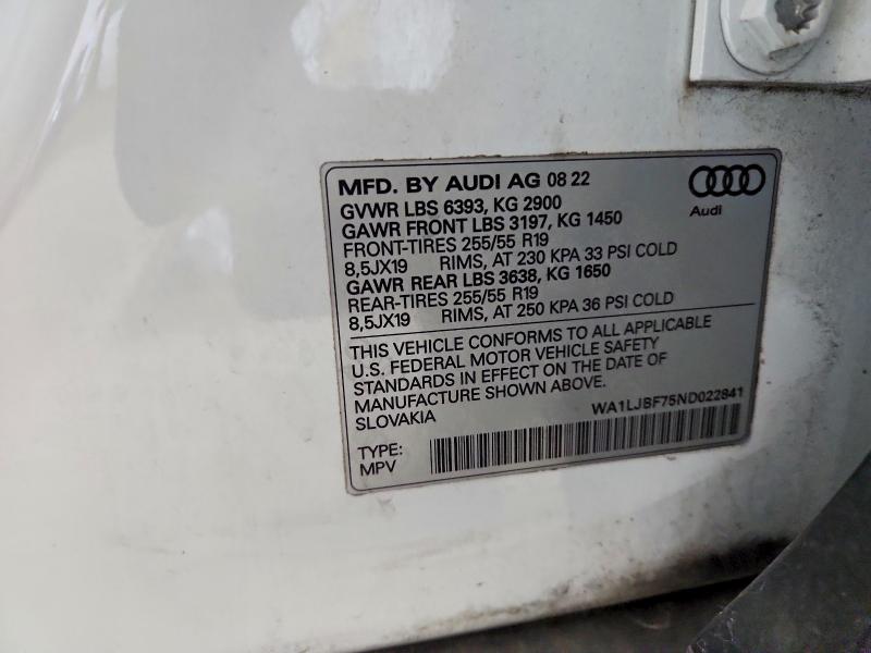 Aukcja sprzedaży 2022 Audi Q7, vin: WA1LJBF75ND022841, numer aukcji: 55678816