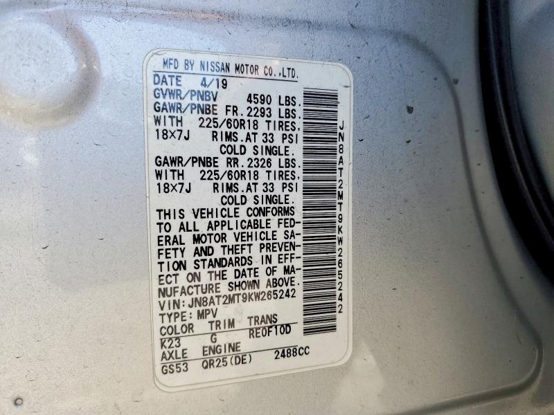 Продажа на аукционе авто 2019 Nissan Rogue, vin: JN8AT2MT9KW265242, номер лота: 56658216