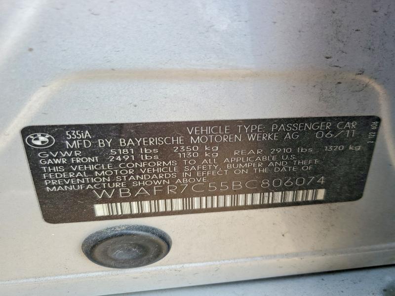 Продажа на аукционе авто 2011 Bmw 535, vin: WBAFR7C55BC806074, номер лота: 55876706