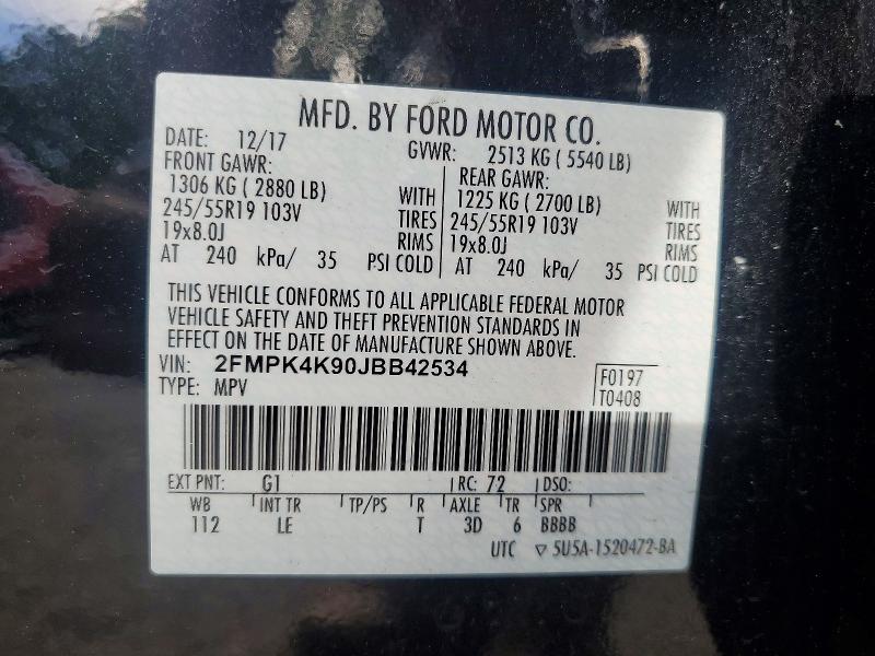 Продажа на аукционе авто 2018 Ford Edge, vin: 2FMPK4K90JBB42534, номер лота: 58074696