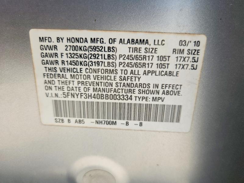 Продажа на аукционе авто 2011 Honda Pilot, vin: 5FNYF3H40BB003334, номер лота: 55896816