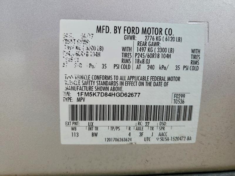 Aukcja sprzedaży 2017 Ford Explorer, vin: 1FM5K7D84HGD62677, numer aukcji: 57233216