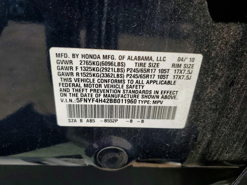 Продажа на аукционе авто 2011 Honda Pilot, vin: 5FNYF4H42BB011960, номер лота: 55668686