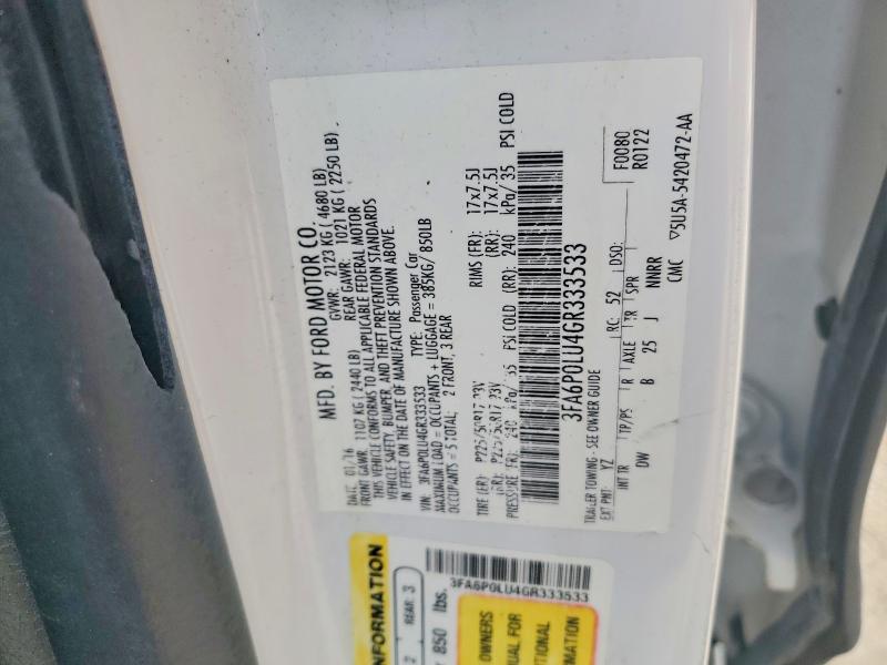 2016 Ford Fusion მანქანა იყიდება აუქციონზე, vin: 3FA6P0LU4GR333533, აუქციონის ნომერი: 58255206