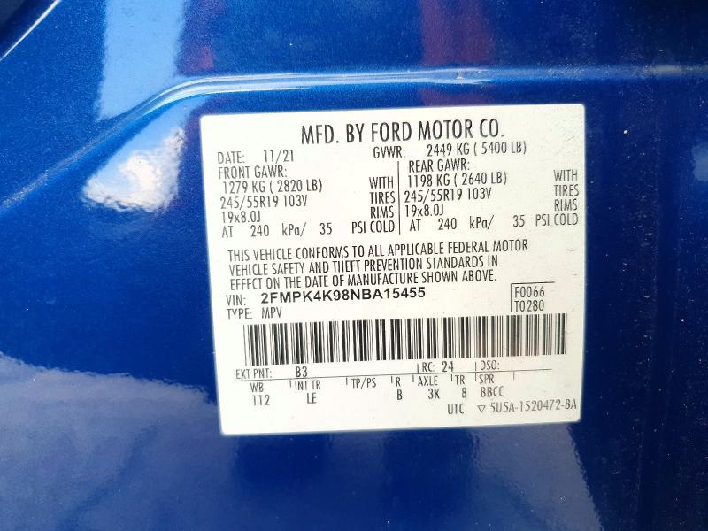 2022 Ford Edge მანქანა იყიდება აუქციონზე, vin: 2FMPK4K98NBA15455, აუქციონის ნომერი: 58276206