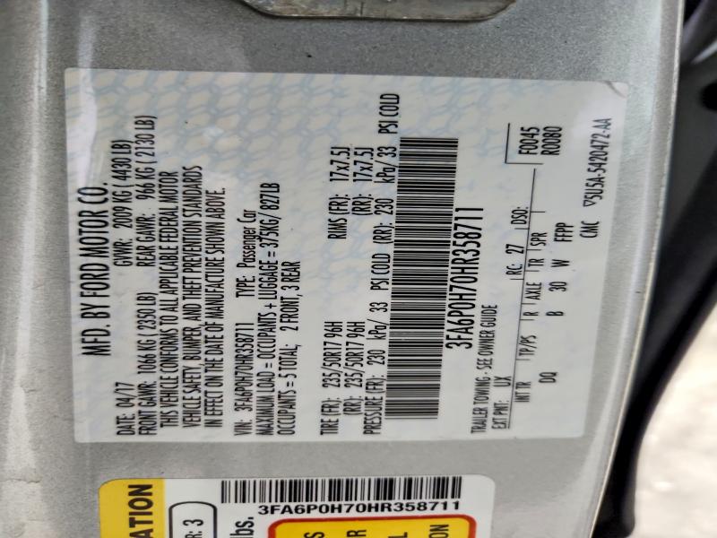 57027846 :رقم المزاد ، 3FA6P0H70HR358711 vin ، 2017 Ford Fusion مزاد بيع