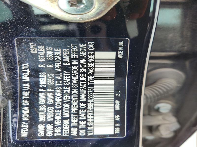 Aukcja sprzedaży 2017 Honda Civic, vin: SHHFK7H98HU222751, numer aukcji: 58345496