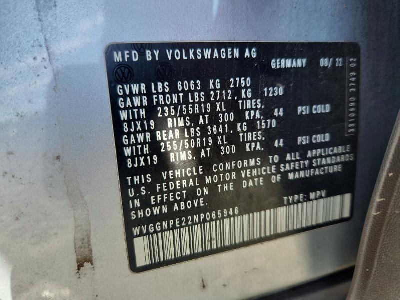 2022 Volkswagen Id.4 მანქანა იყიდება აუქციონზე, vin: WVGGNPE22NP065946, აუქციონის ნომერი: 56819836